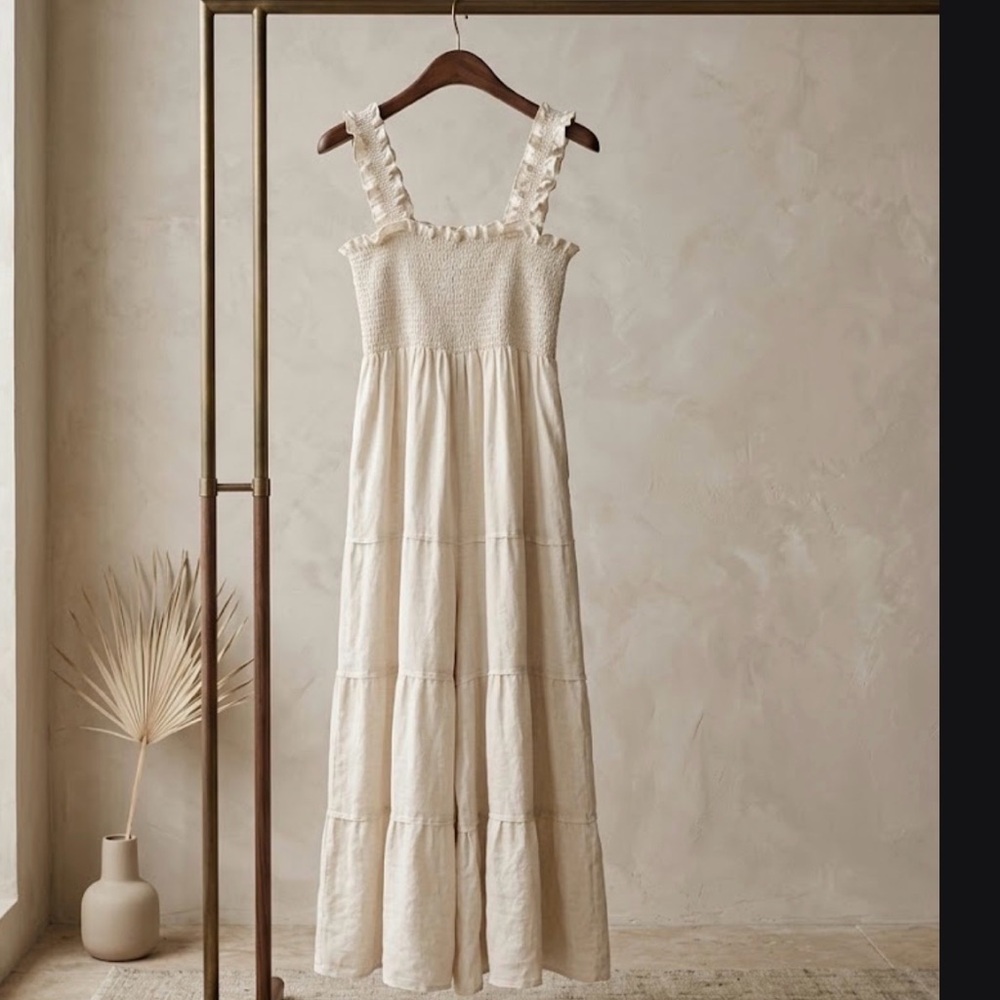 Quince Cream Ruffle Strap Maxi Dress
